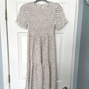 Modest white ditsy print dress